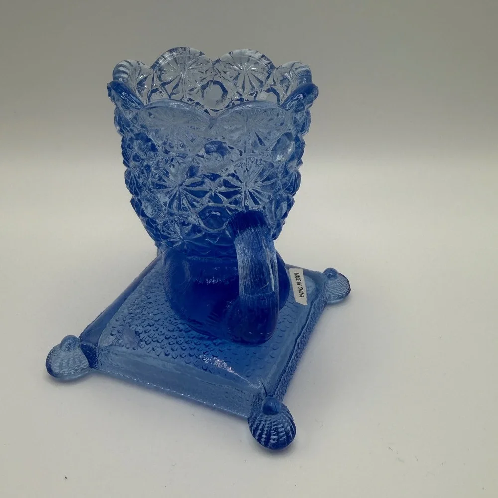 Cobalt Blue Pressed Glass Footed Toothpick Holder Scalloped Rim NIB‎